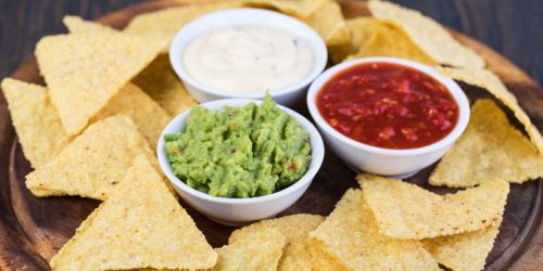 Chips with guac, salsa and sour cream