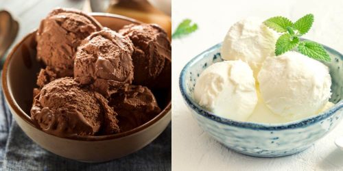 Chocolate and Vanilla Ice Cream in Bowls