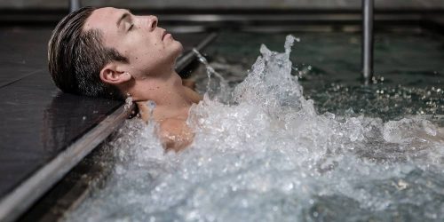 man in an ice bath