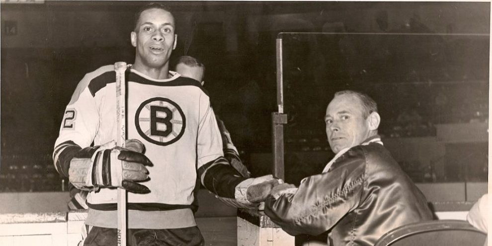 Willie O'Ree playing for the Boston Bruins in NHL