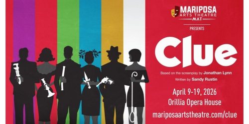 Mariposa Arts Theatre presents "CLUE" at the Orillia Opera House. Screenplay by Jonathan Lynn and Sandy Rustin.