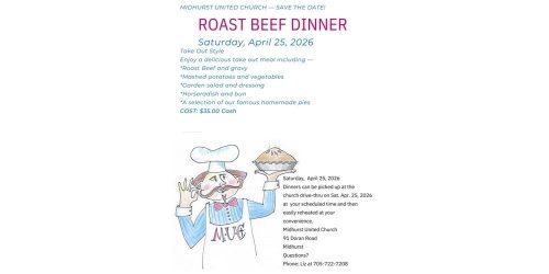 Take Away Roast Beef Dinner from Midlhurst United Church