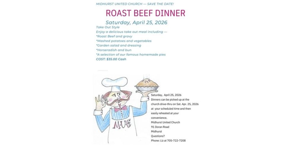 Take Away Roast Beef Dinner from Midlhurst United Church