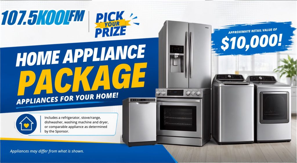 Home Appliance Package – Appliances for the winner's home with an approximate retail value of $10,000, including a refrigerator, stove/range, dishwasher, washing machine and dryer, or comparable appliances as determined by the Sponsor and prize supplier.