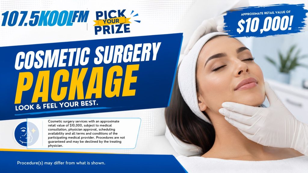 Cosmetic Surgery Package – Cosmetic surgery services with an approximate retail value of $10,000, subject to medical consultation, physician approval, scheduling availability and all terms and conditions of the participating medical provider. Procedures are not guaranteed and may be declined by the treating physician.
