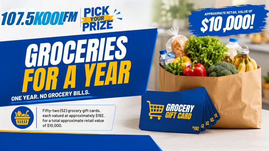 Groceries for a Year – Fifty-two (52) grocery gift cards, each valued at approximately $192, for a total approximate retail value of $10,000.