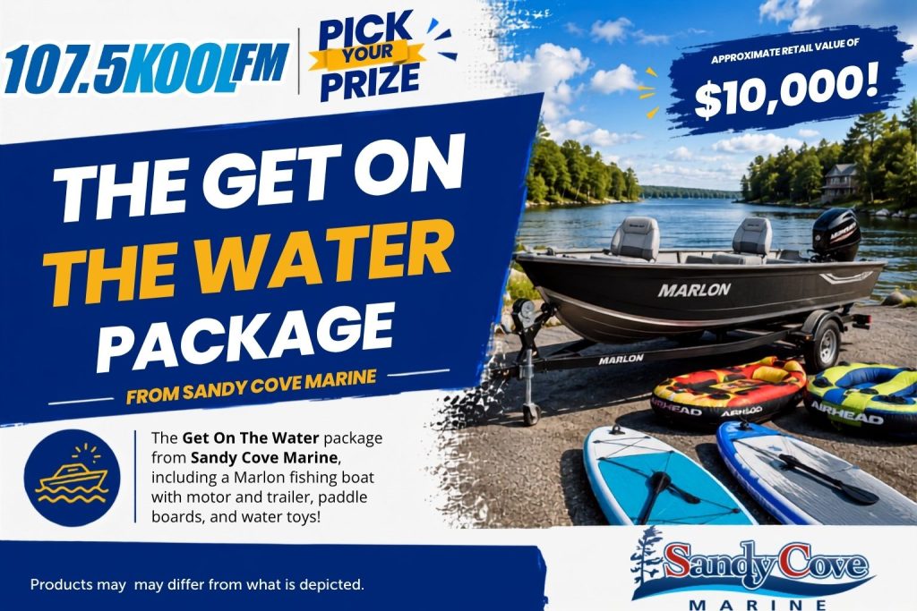 Get On The Water Package – A recreational boating package supplied by Sandy Cove Marine consisting of a Marlon fishing boat, trailer, motor, paddleboards and other water recreation products, with an approximate retail value of $10,000.